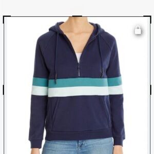 Marc New York Striped Half Zip Hoodie in Navy with Dual Color Stripe.   Size S